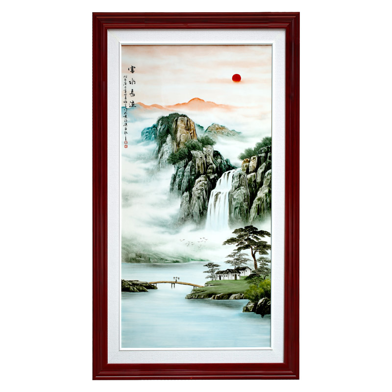 Jingdezhen porcelain plate painting hill high water is long sitting room background wall porch study bedroom adornment household hangs a picture