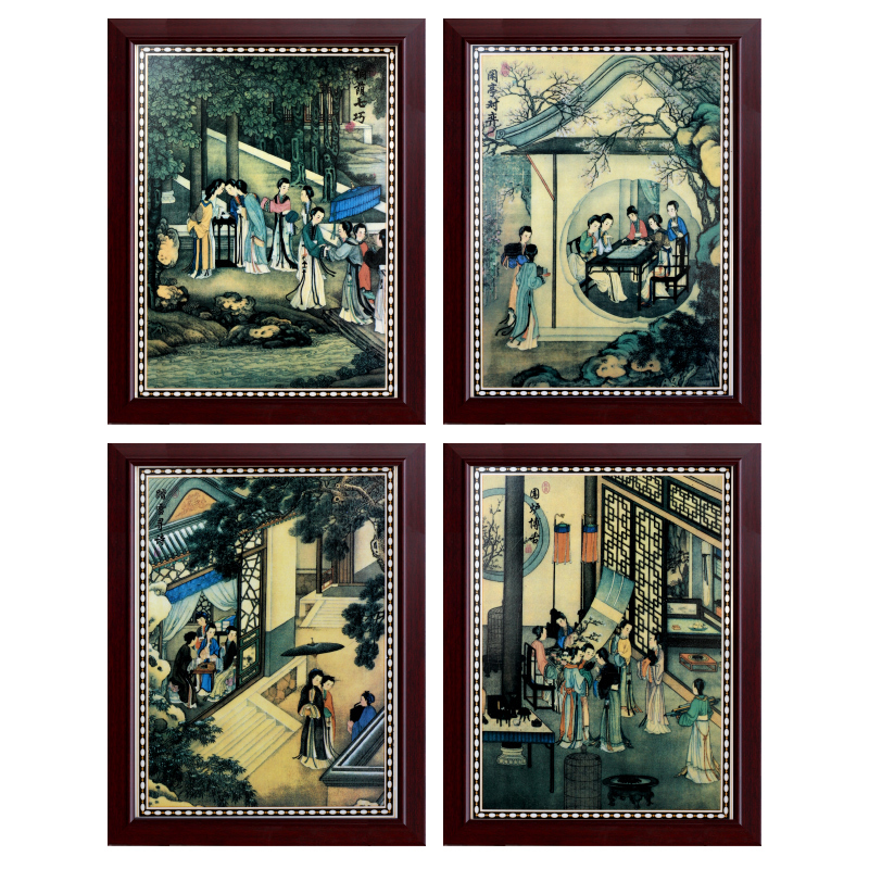Jingdezhen ceramic painter antique piano chess calligraphy and painting porcelain plate in the sitting room adornment picture four screen corridor murals
