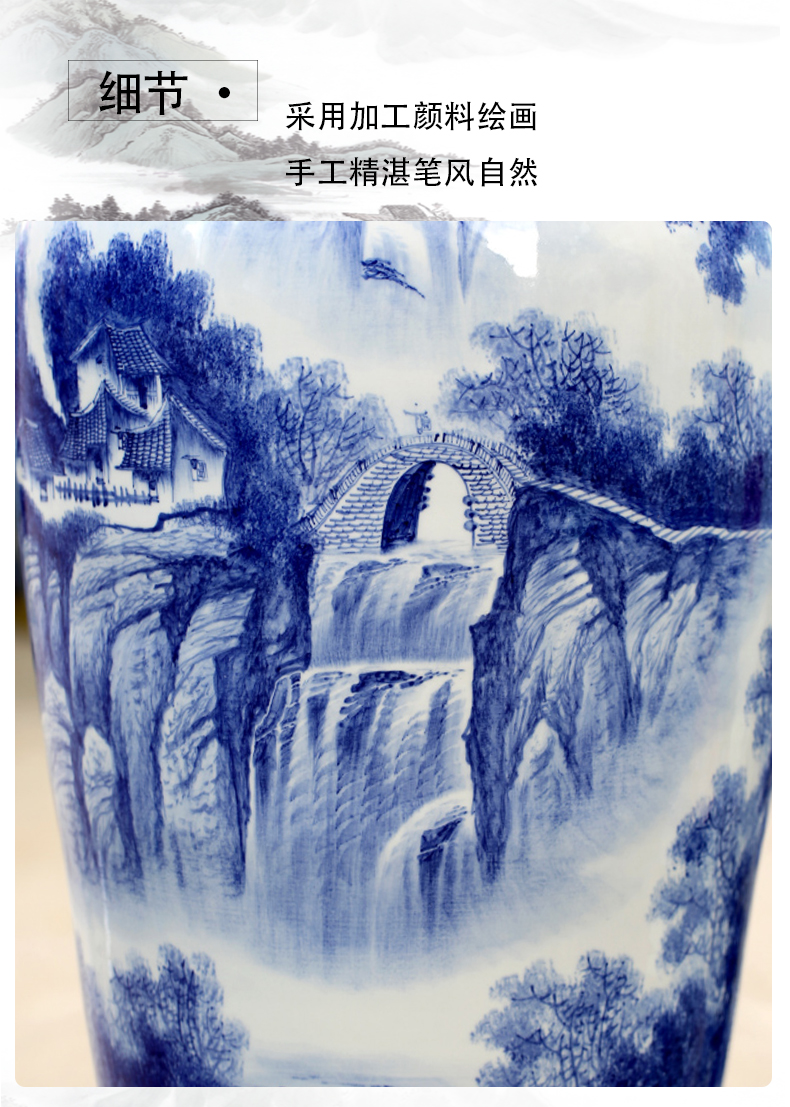 Jingdezhen ceramics of large vase furnishing articles large - sized hand - made sitting room adornment hotel feel of blue and white porcelain gifts