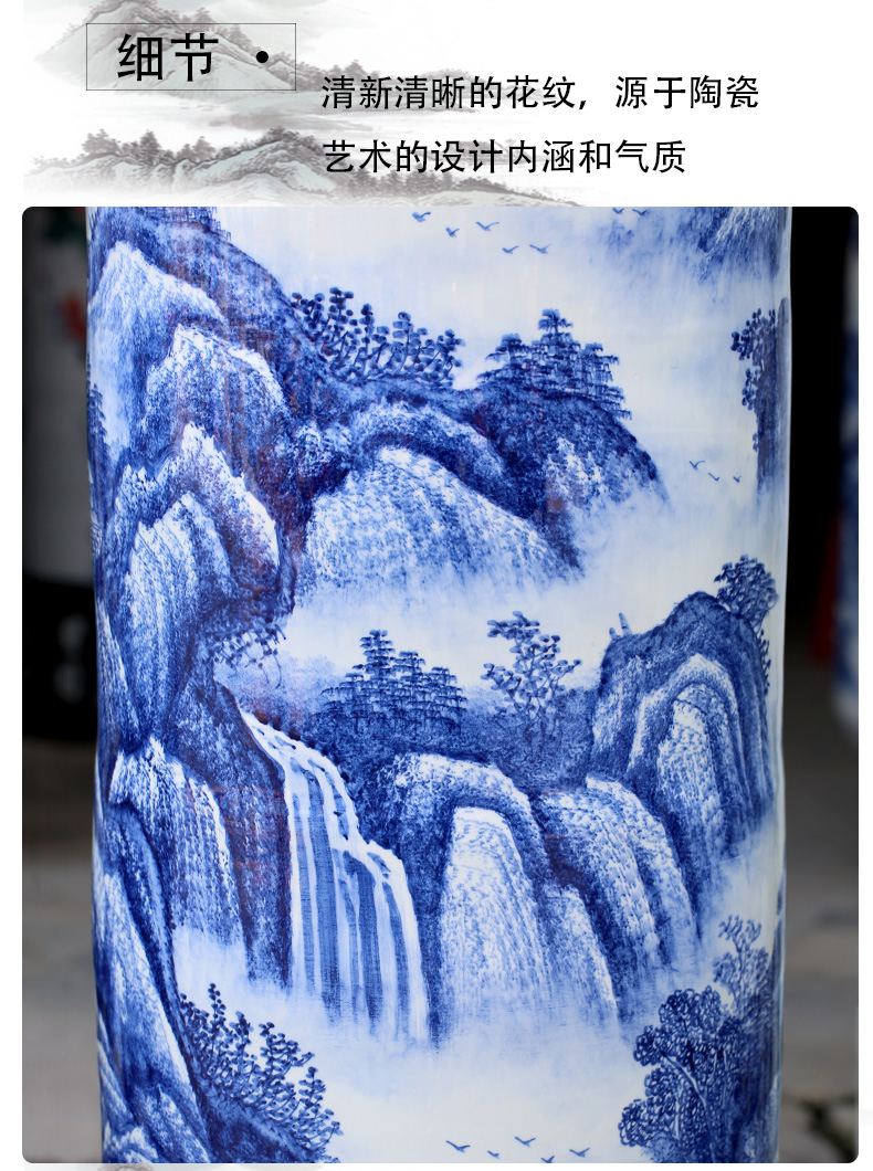 Jingdezhen ceramic vase of large sitting room adornment large - sized quiver furnishing articles hand - made of blue and white porcelain hotel gift