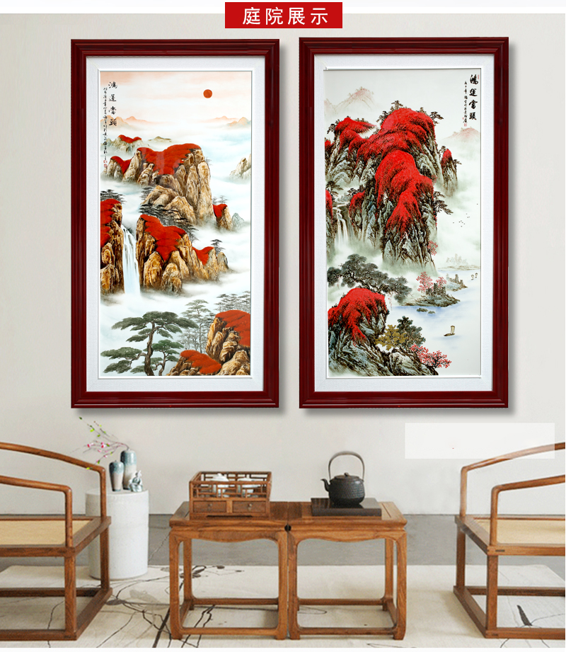 Jingdezhen porcelain plate painting hill high water is long sitting room background wall porch study bedroom adornment household hangs a picture