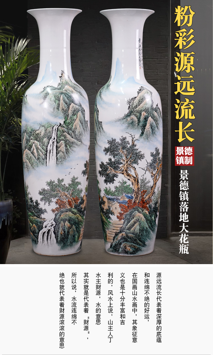 Jingdezhen ceramics hand - made pastel landscape of large vase household living room TV ark place opening gifts