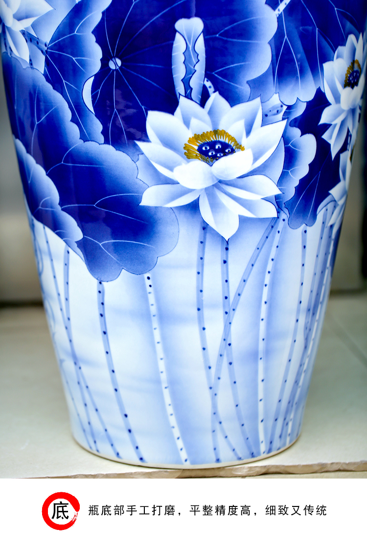 Jingdezhen blue and white porcelain painting lotus fish landing big vase household contracted sitting room ceramic furnishing articles ornaments