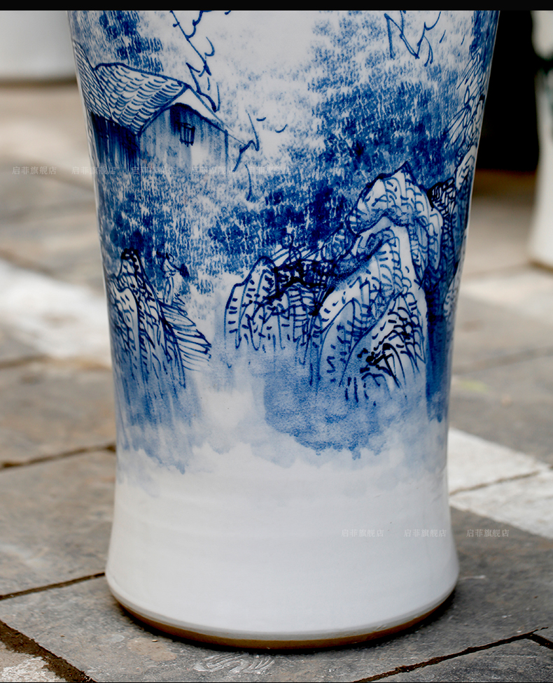 Jingdezhen porcelain has a long history in the hand - made landing big blue and white porcelain vase home sitting room porch place to study