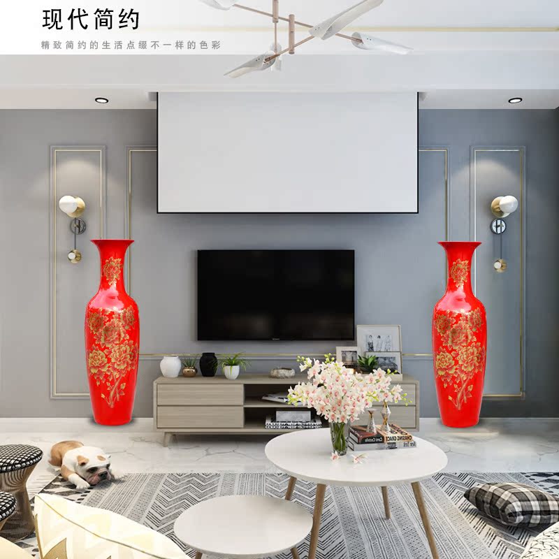 Jingdezhen ceramic Chinese red gold peony sitting room of large vase household furnishing articles wedding decoration opening gifts