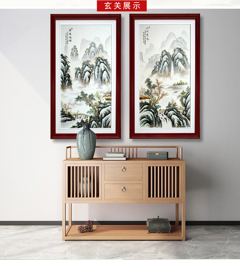 Jingdezhen porcelain plate painting hill high water is long sitting room background wall porch study bedroom adornment household hangs a picture