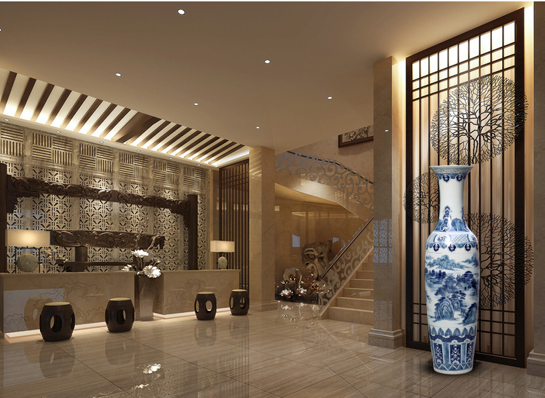 Jingdezhen ceramic vase of large sitting room adornment hand - made of blue and white porcelain hotel opening gifts corridor furnishing articles