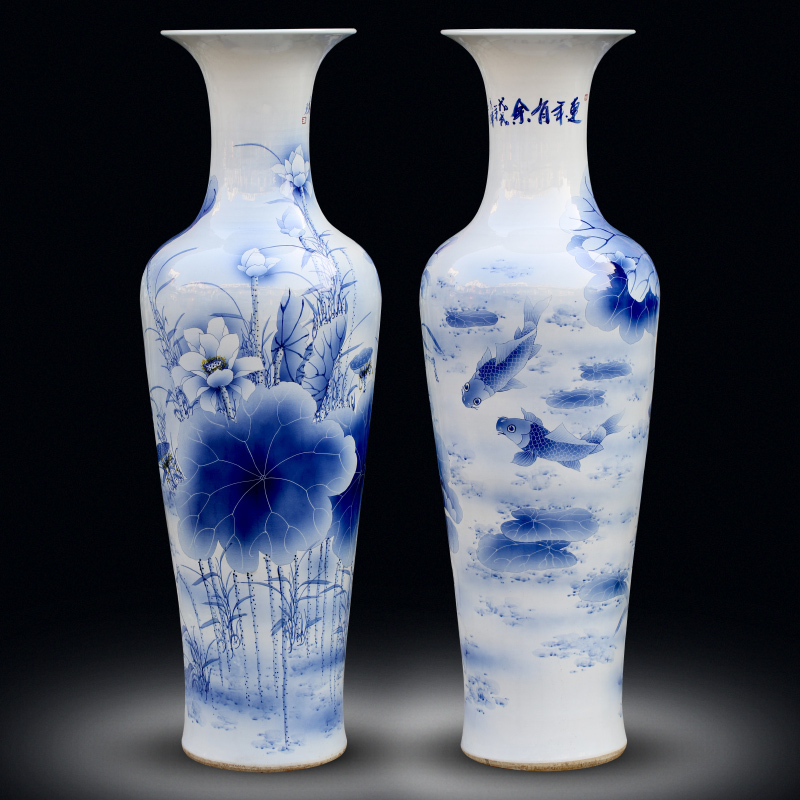 Jingdezhen blue and white porcelain hand-painted more than every year floor large vase home living room modern minimalist decoration decorations