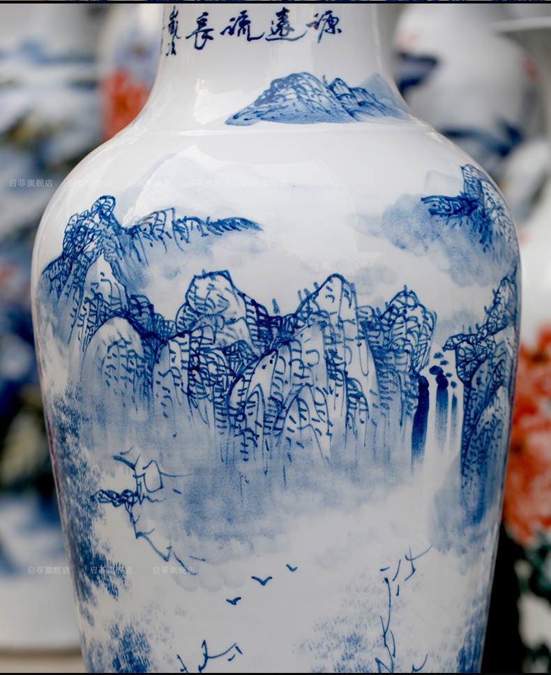 Jingdezhen porcelain has a long history in the hand - made landing big blue and white porcelain vase home sitting room porch place to study