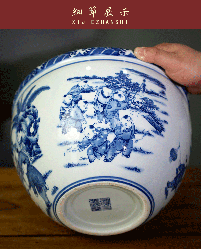 Jingdezhen blue and white porcelain aquarium home sitting room ceramic goldfish turtle cylinder mesa study calligraphy and painting scroll to receive