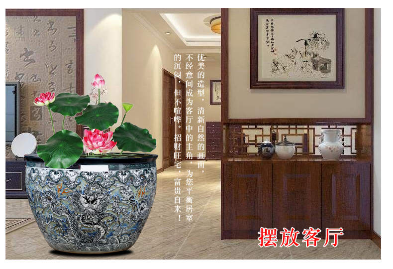 Jingdezhen ceramic heavy tank large fish bowl big blue and white porcelain lotus lotus cylinder old - fashioned tank yard