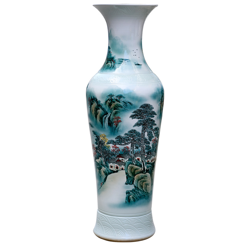 Jingdezhen ceramics hand - made splendid sunvo landing place to live in the living room TV cabinet landscape painting large vase