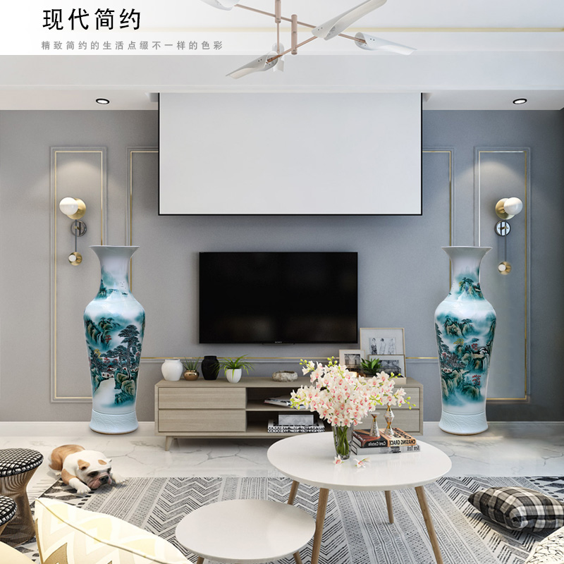 Jingdezhen ceramics hand - made splendid sunvo landing place to live in the living room TV cabinet landscape painting large vase