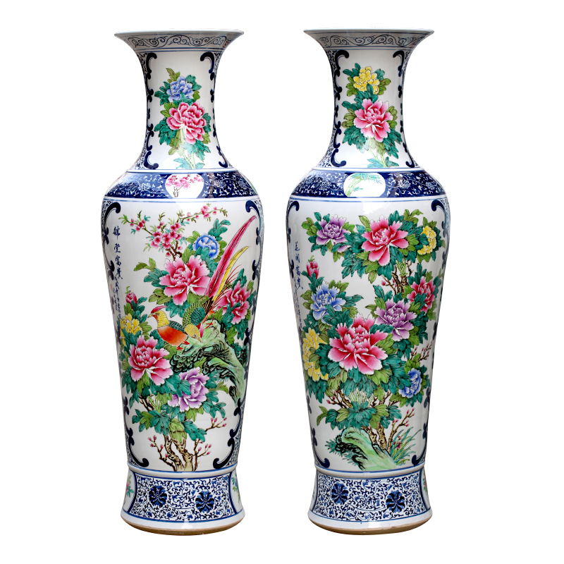 Jingdezhen ceramics hand - made pastel peony ceramic floor living room big vase hotel decoration gifts furnishing articles