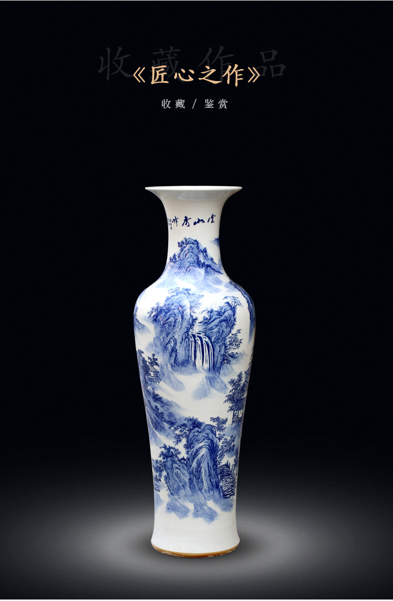 Jingdezhen blue and white porcelain hand - made yunshan xiufeng sitting room of large vase household ceramics furnishing articles store decoration