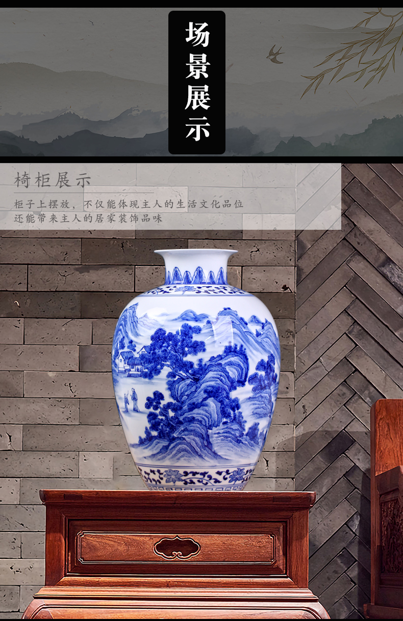 Mesa of jingdezhen blue and white porcelain masters hand draw landscape painting ceramic flower vases porch rich ancient frame ornaments