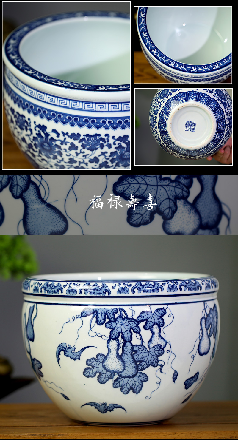 Jingdezhen blue and white porcelain aquarium home sitting room ceramic goldfish turtle cylinder mesa study calligraphy and painting scroll to receive