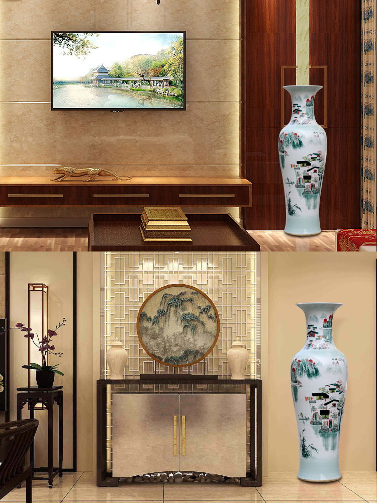 Jingdezhen sitting room of large vases, hand - made landscape decorations ceramics from a large study hotel furnishing articles at feel