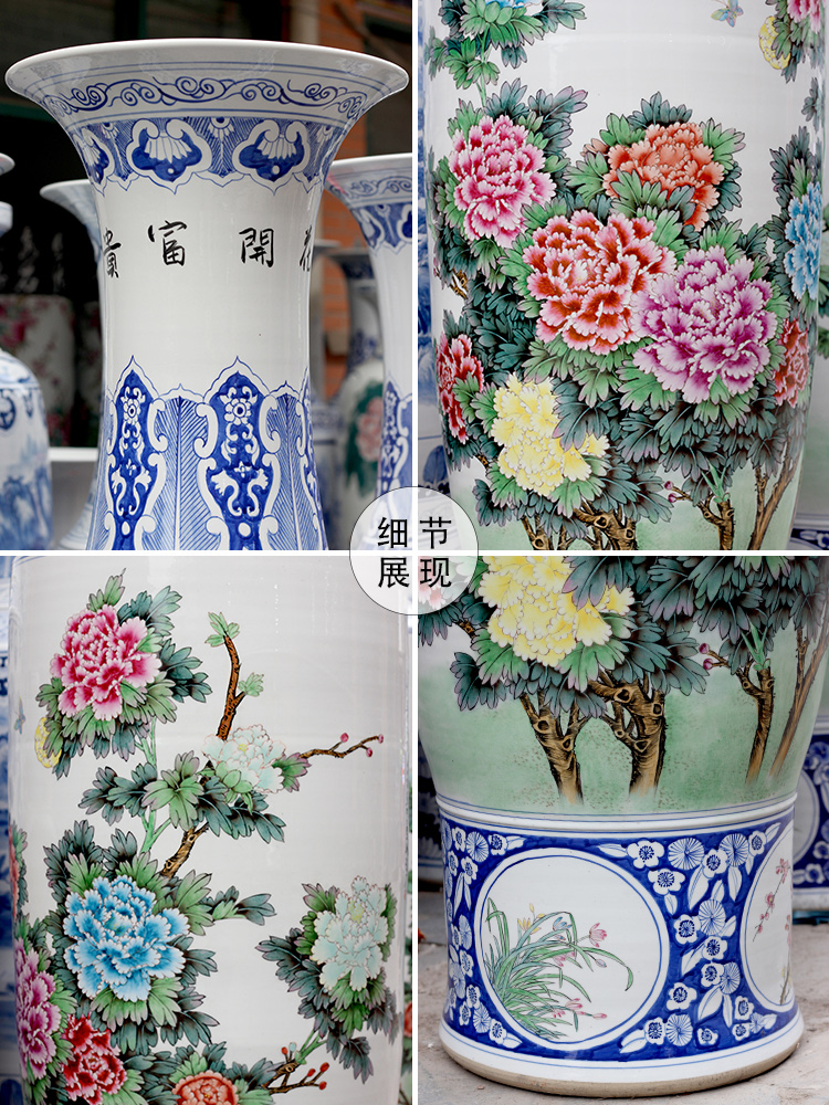 Jingdezhen ceramic hand - made blooming flowers sitting room of large vase household furnishing articles hotel opening gifts