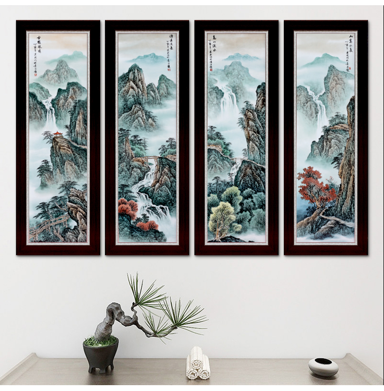 Jingdezhen hand - made pastel landscape sitting room background wall decoration painting Chinese porcelain plate painting porch hang mural metope