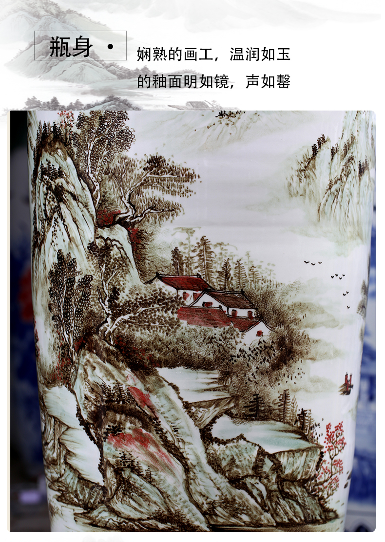 Jingdezhen hand - made color ink landscape ceramic vase of large new Chinese style living room decorate bottle hotel furnishing articles