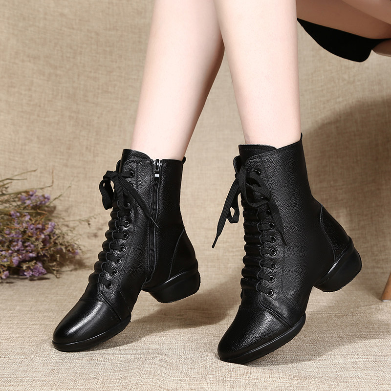 Adult square dance shoes female leather soft sole with heel dance shoes four seasons new dance shoes sailor dance shoes boots