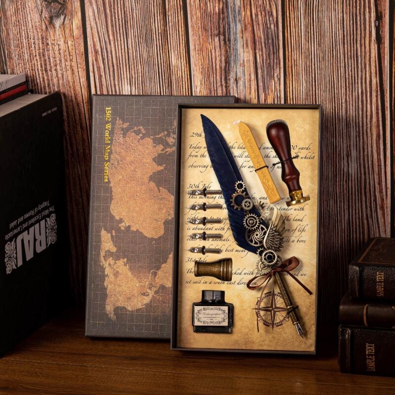 Steampunk feather pen Harry Potter pen set mechanical European retro style gear dipped in ink birthday gift