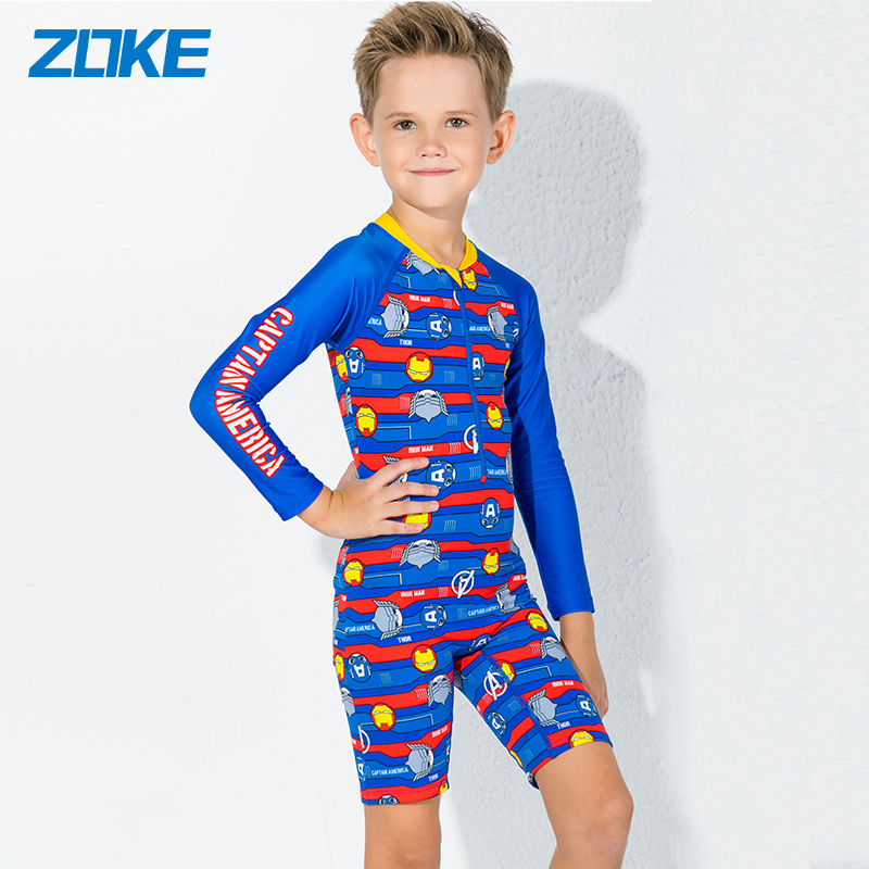 zoke Zhouke Children's Swimsuit Boys Siamese Boxer Marvel Spider-Man Long Sleeve Big Kids Swimsuit
