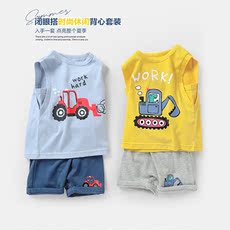 детский костюм 婴儿衣服卡通短袖短裤套装夏装幼儿男童女宝宝外出服两件套y6912