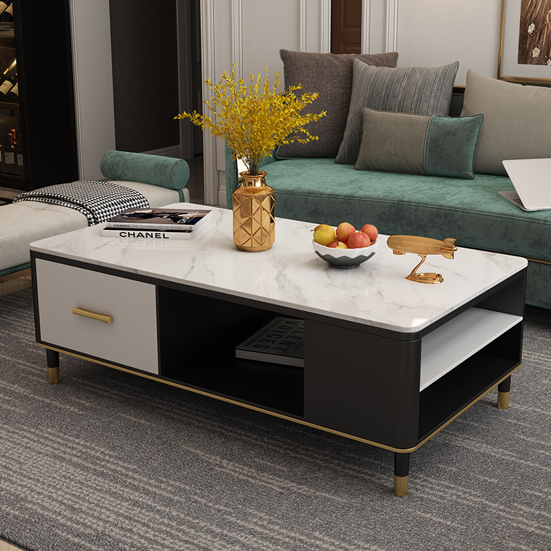 Minimalist light lavish marble tea table TV cabinet Composition Nordic small family Living room rectangular tea table with storage cabinet