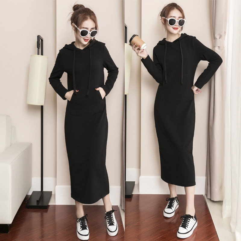 Sweatshirt 2022 Spring autumn season new Korean version of women's thin section Knee Medium Long Version With Cap Loose Necroe Coat Tide