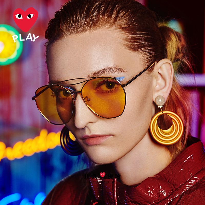 Kawakubo Ling net red fashion sunglasses female polarized glasses large frame yellow lens sunglasses male round face 3908