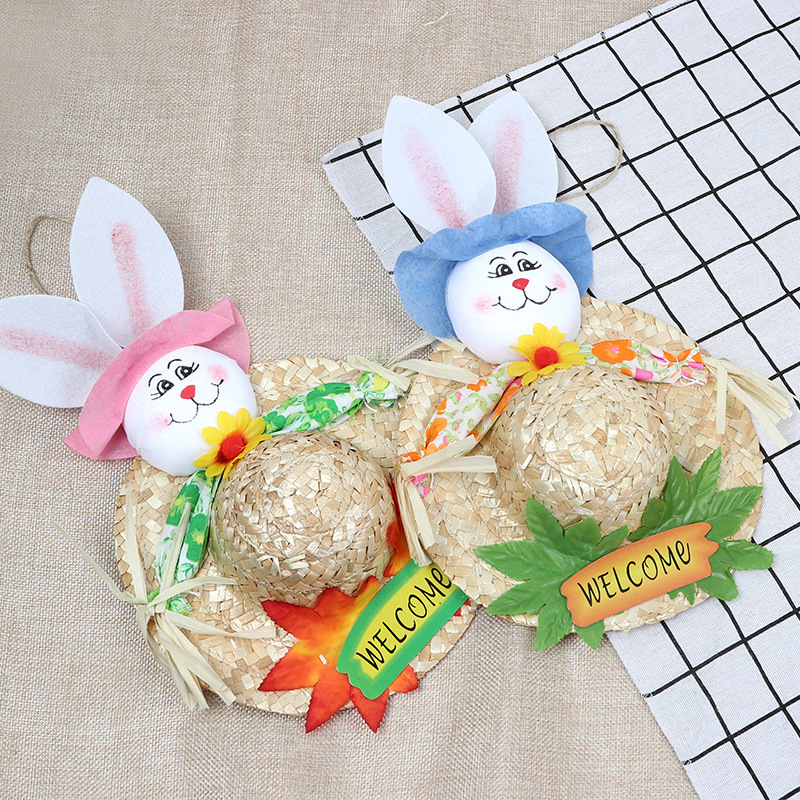 Easter Bunny decorative hat Straw hat kindergarten handmade colorful animals Children's handmade creative cute rabbit