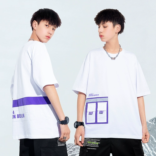 石头剪子布 Хлопковая летняя одежда для мальчиков, летняя футболка, подходит для подростков