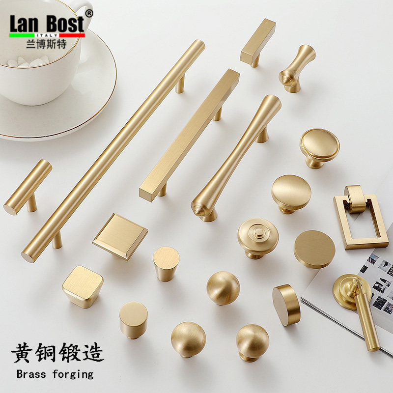 Golden brass light and luxurious overall cabinet drawers wardrobe handle pure copper American Nordic full copper modern minimalist solid handle