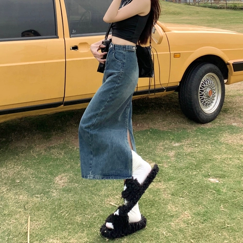 Джинсовая юбка, сексуальная сумка, большой размер, с акцентом на бедрах