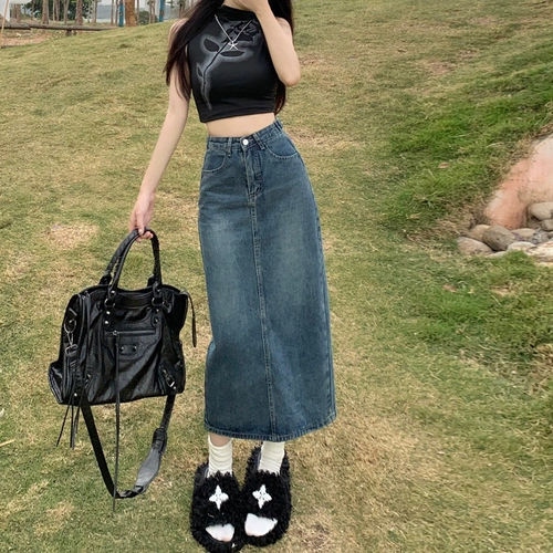 Джинсовая юбка, сексуальная сумка, большой размер, с акцентом на бедрах