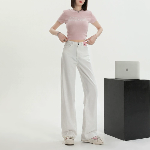 Тонкие джинсы, белые штаны, высокая талия, свободный прямой крой