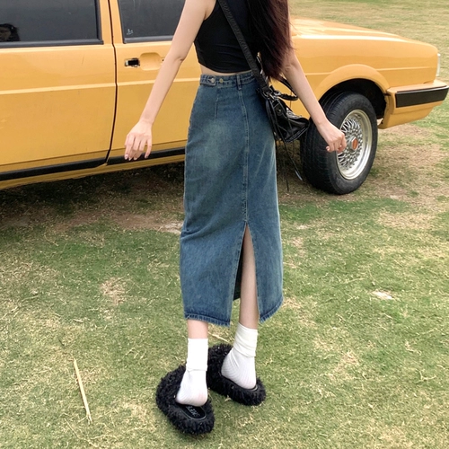 Джинсовая юбка, сексуальная сумка, большой размер, с акцентом на бедрах