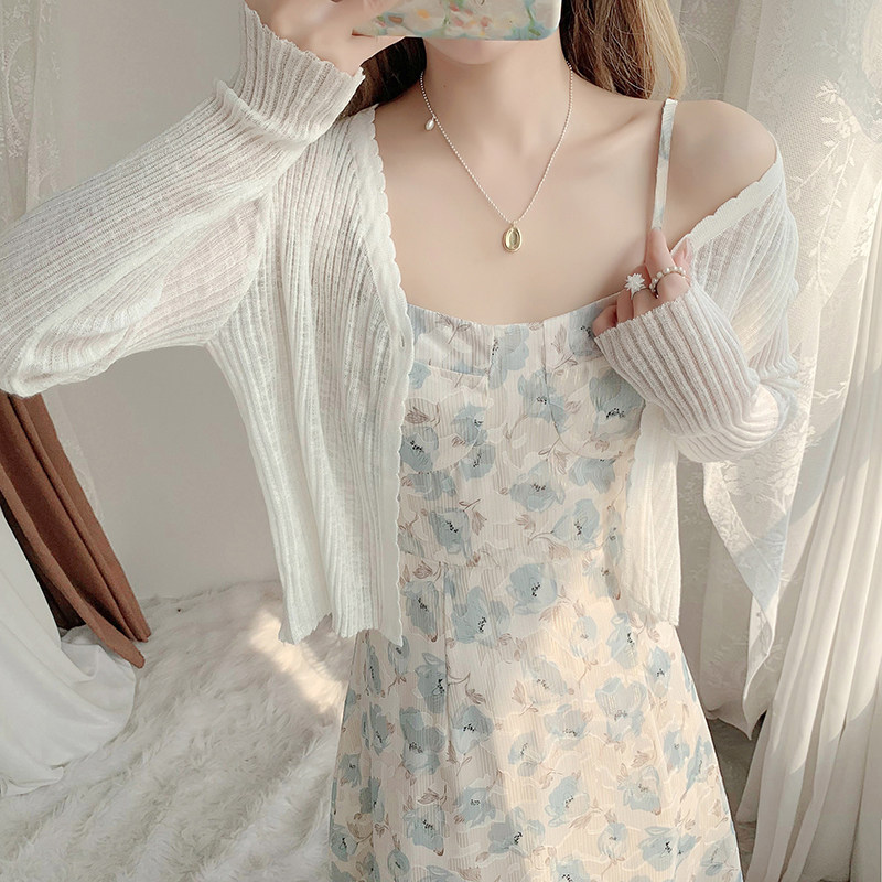 2026年春のレディースニットカーディガン。日焼け防止機能付き、薄手スタイル。スリップドレス、ショール、カバーアップ、アイスシルクトップとのコーディネートに最適。