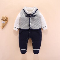 Four months baby clothes mens treasure autumn baby jumpsuit Spring and Autumn outside bag feet 100 days boy Full Moon dress