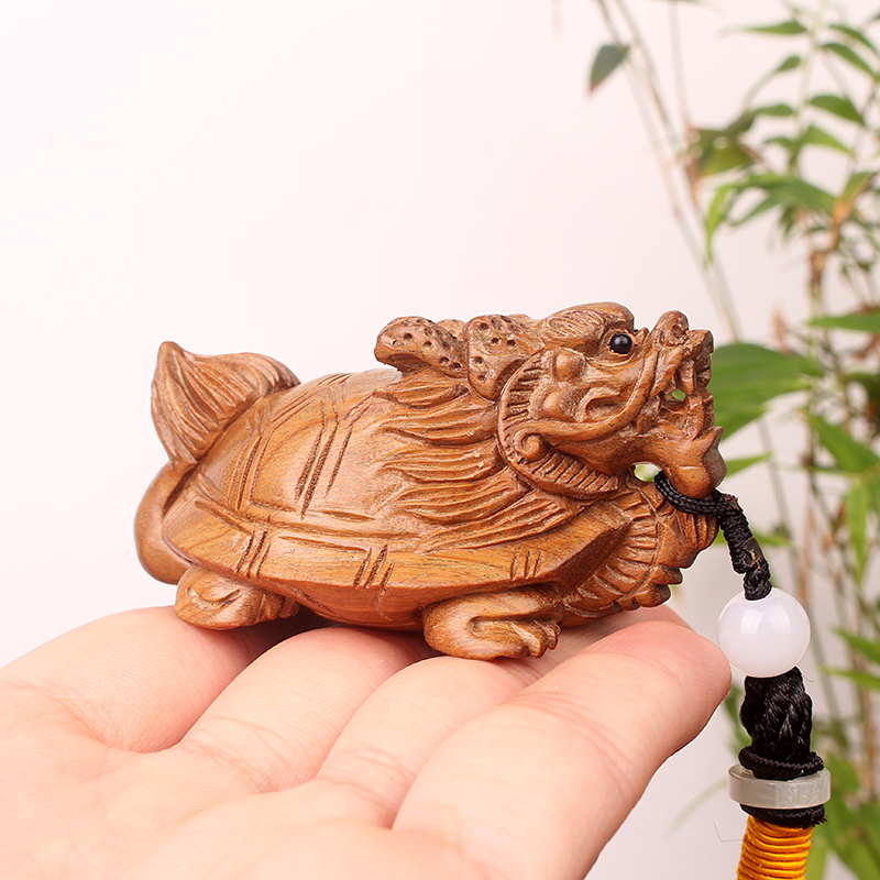 Fu Yunchang Green sandalwood Artisanal Wood Carving Dragon Turtle Handlebar Piece with Play Piece Small Swing Piece Wood Craft Gift