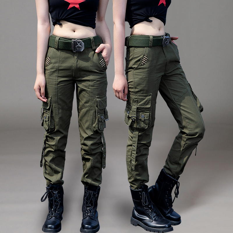 Outdoor overalls women's autumn straight loose thin military fans tactical special forces military pants army green long pants