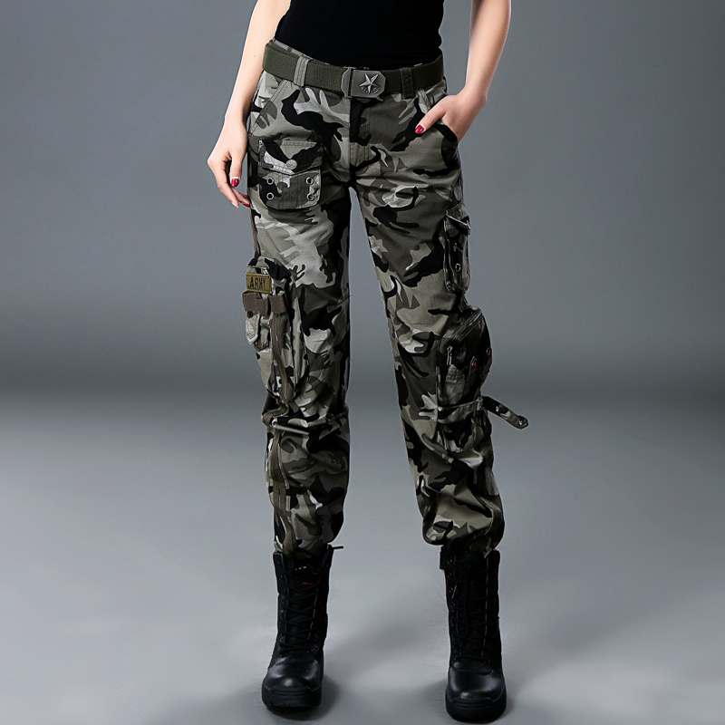 Autumn camouflage pants female bf style loose thin long pants Hip-hop couple straight army pants casual pants overalls tide brand
