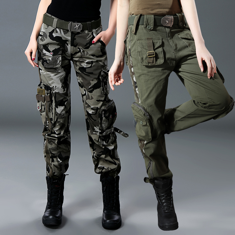 Outdoor overalls women's summer handsome loose bf wind autumn high-waisted military pants Camouflage pants show thin straight pants tide