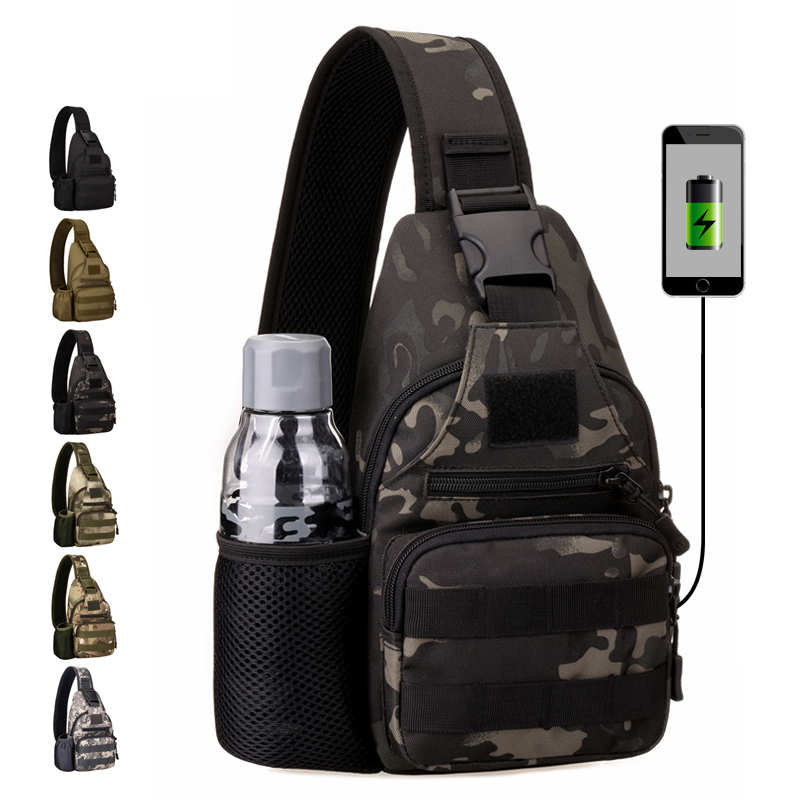 Outdoor Tactics Multifunction Kettle Chest Bag Men Riding Sports Casual Camouflated Crossbots Women USB Charging Tide Cards