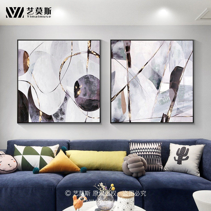 Gold foil oil painting modern minimal abstract living room sofa background wall decoration painting pure hand painting light luxury clock hanging painting