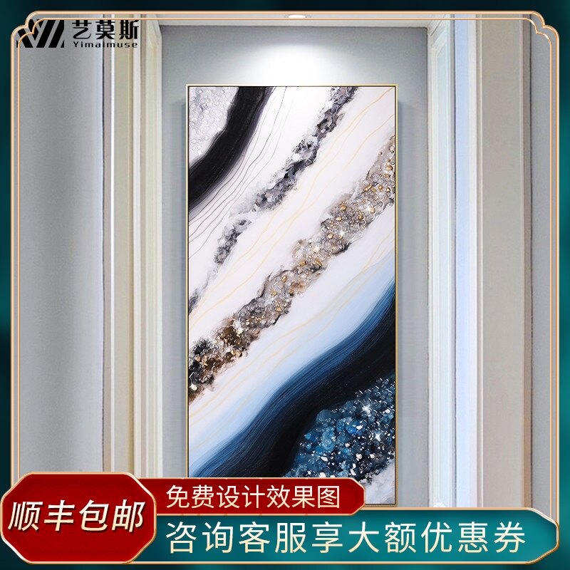 Gold foil hand-painted oil painting real crystal light luxury abstract simple modern hanging picture living room porch background wall decorative painting