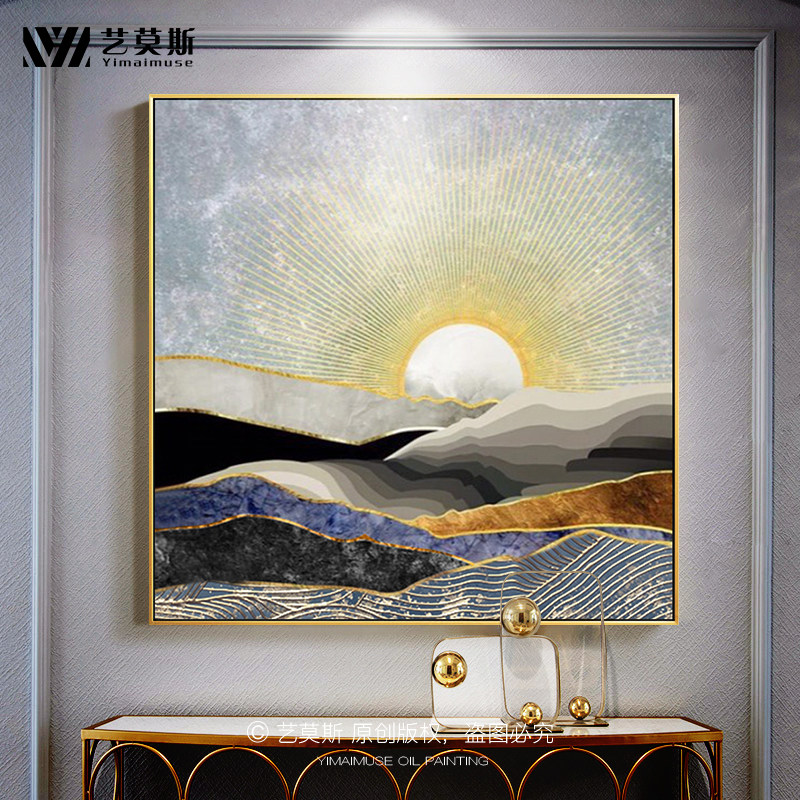 Pure hand painting Nordic light luxury foil masonry decoration painting abstract modern minimal fresco drawing