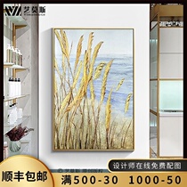 Light luxury decorative painting modern simple pure hand-painted porch corridor abstract Reed oil painting gold foil original customization